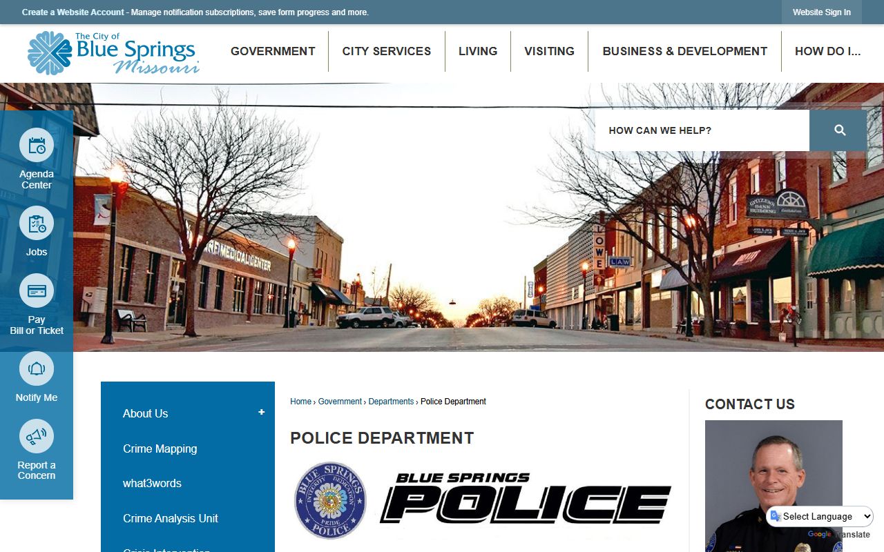 Blue Springs Police Department website for jail roster information in Missouri