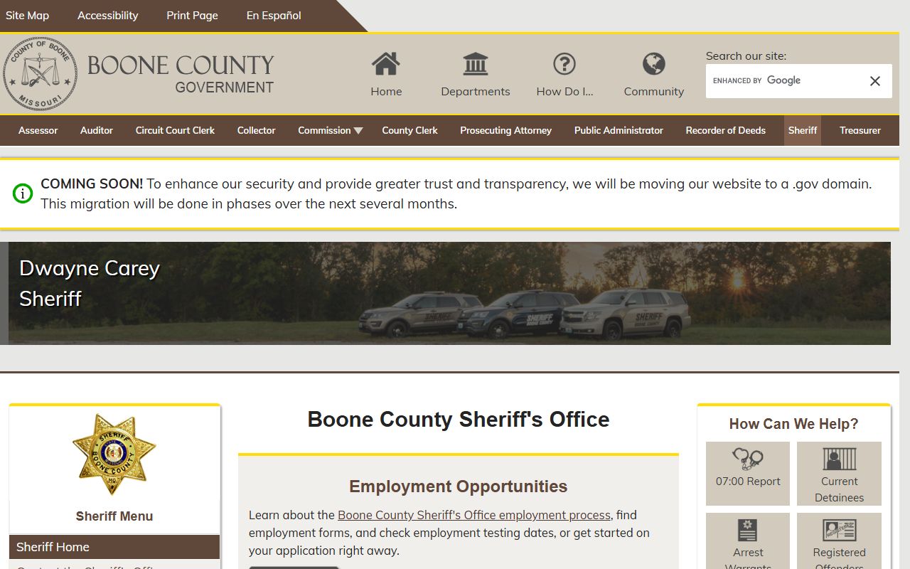 Boone County Sheriff website for Columbia jail roster searches