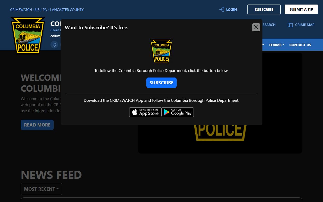 Columbia Police Department website for Columbia jail roster information