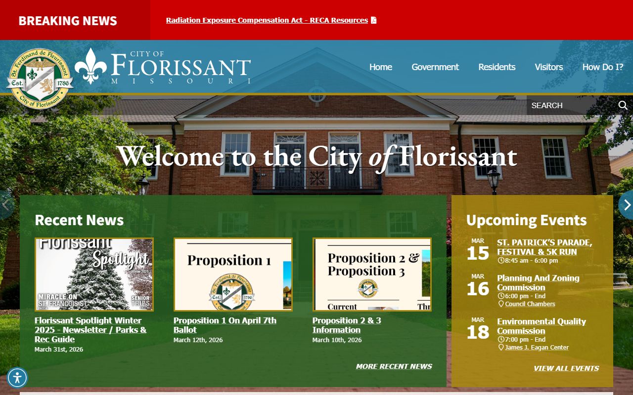 Florissant Police Department website for jail roster and arrest records in Missouri