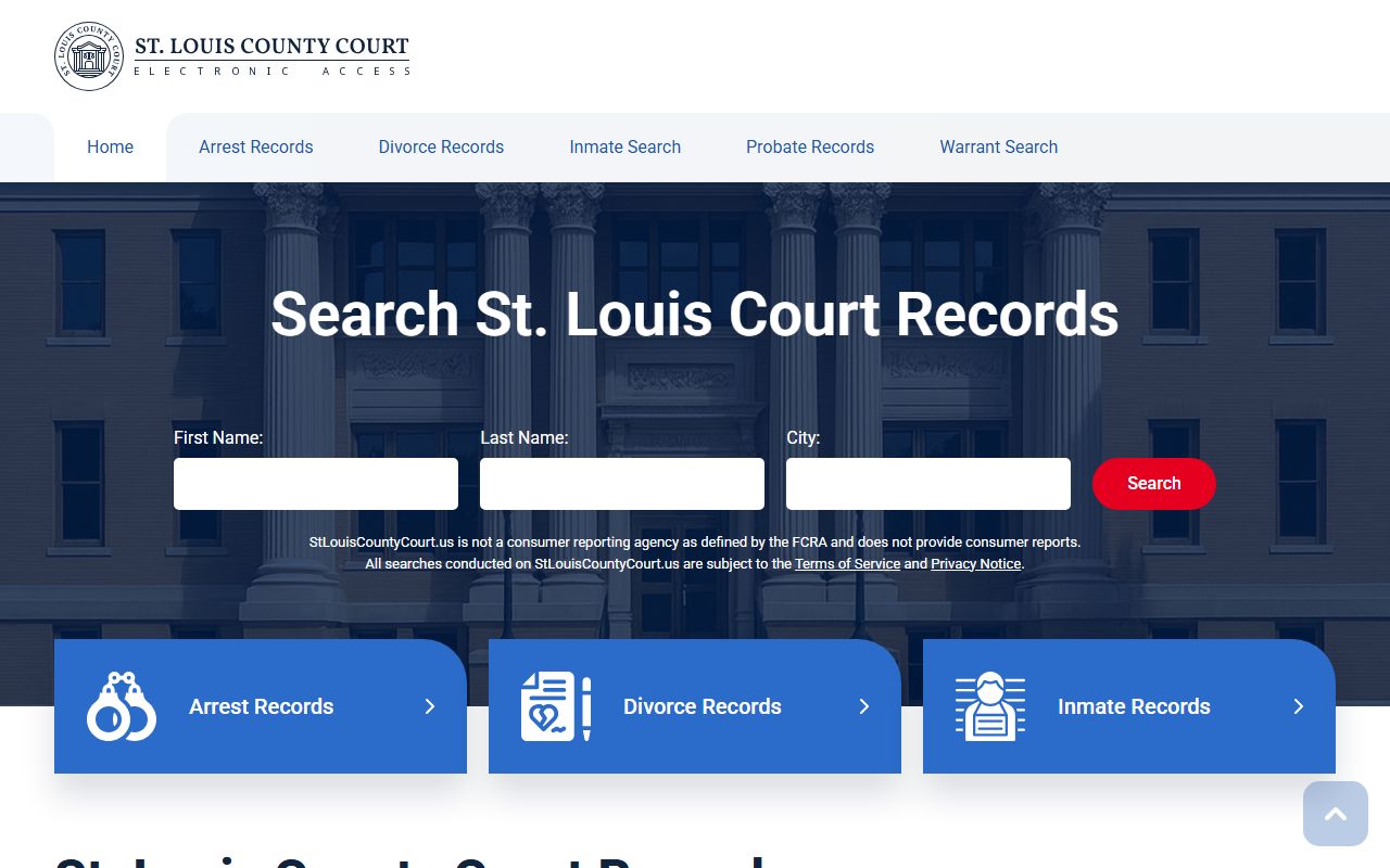 St. Louis County court website for Florissant jail roster records in Missouri
