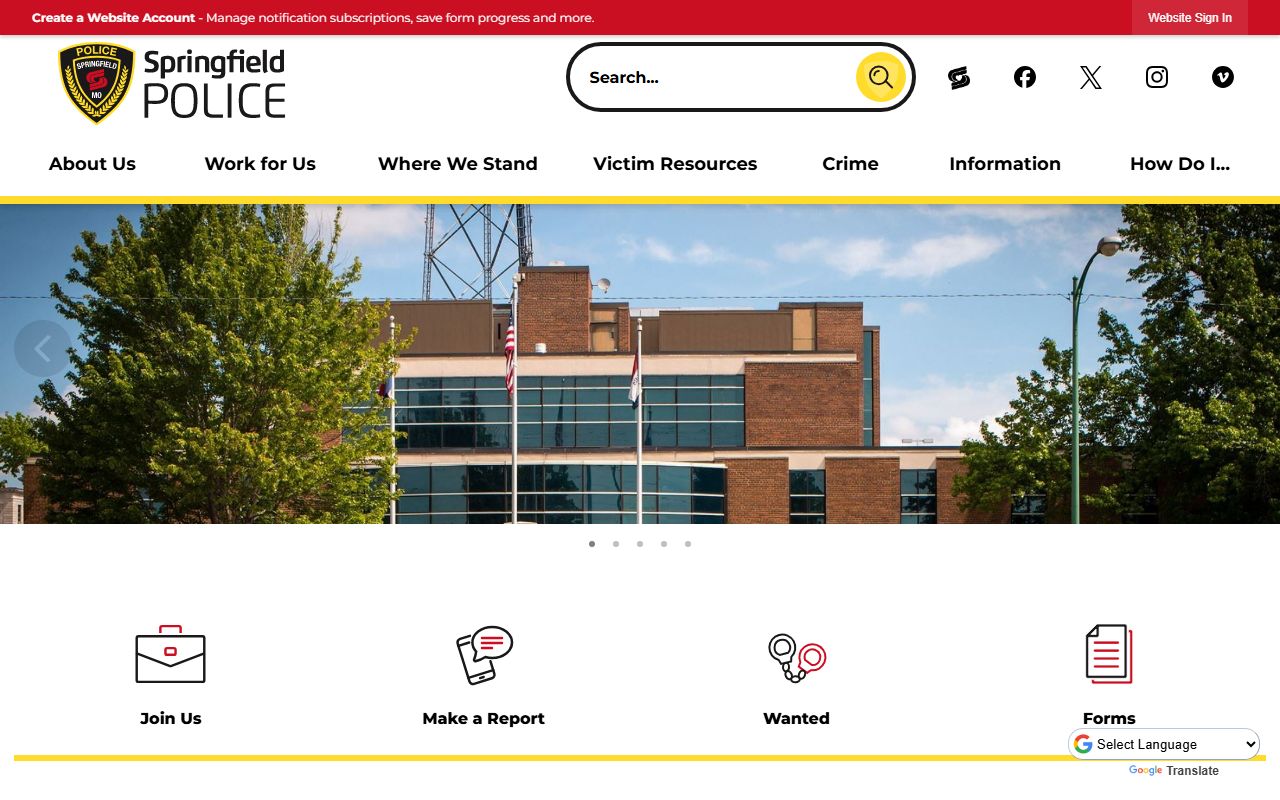 Springfield Police Department website for Springfield jail roster information