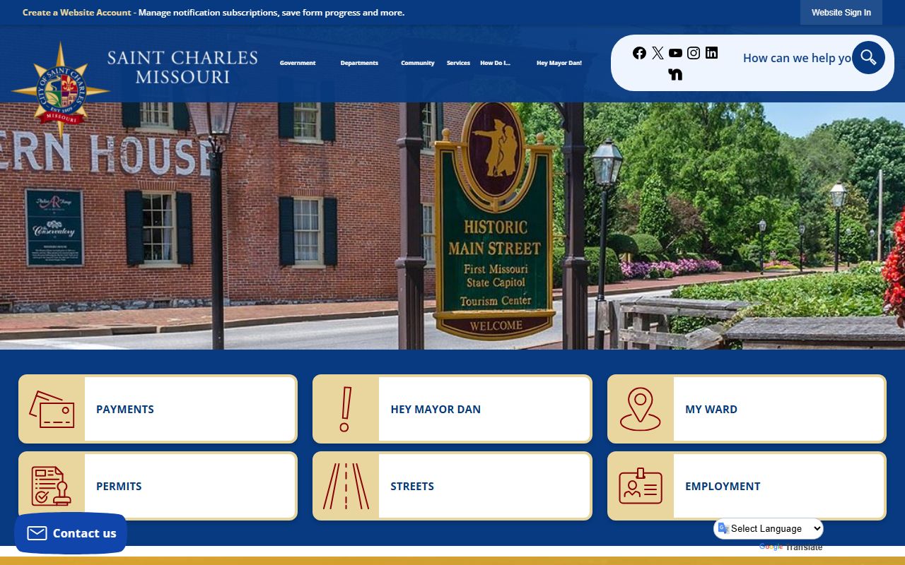 St. Charles city government website for police department and jail roster information