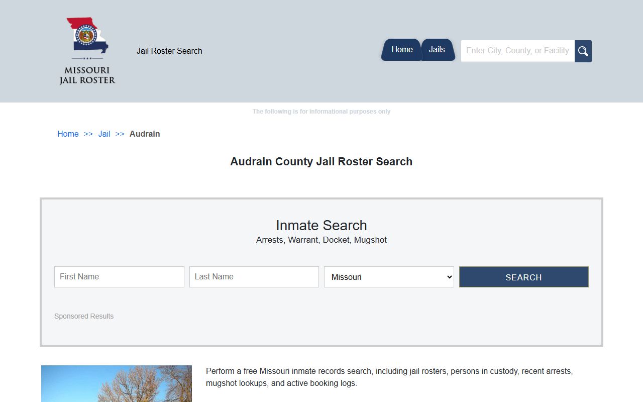 Audrain County jail roster search page for inmate lookup in Mexico Missouri