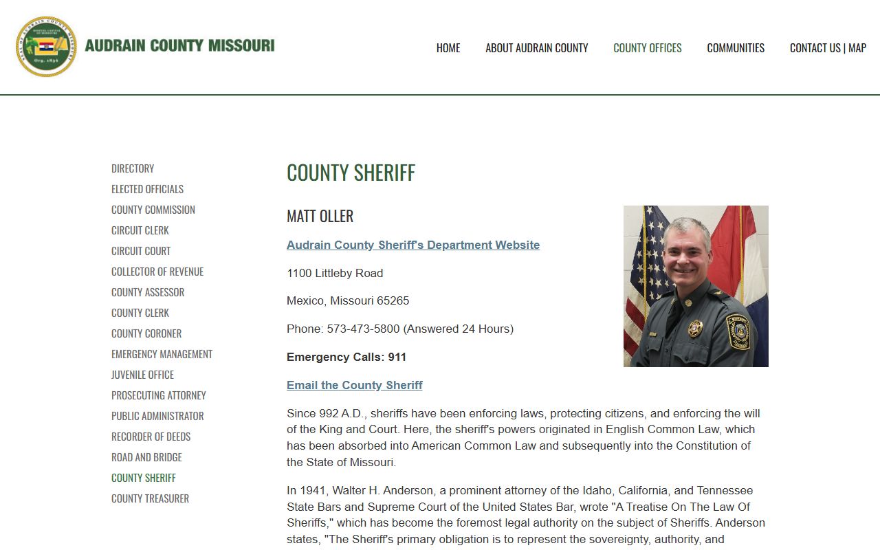 Audrain County Sheriff Office website for jail roster and inmate information in Mexico Missouri