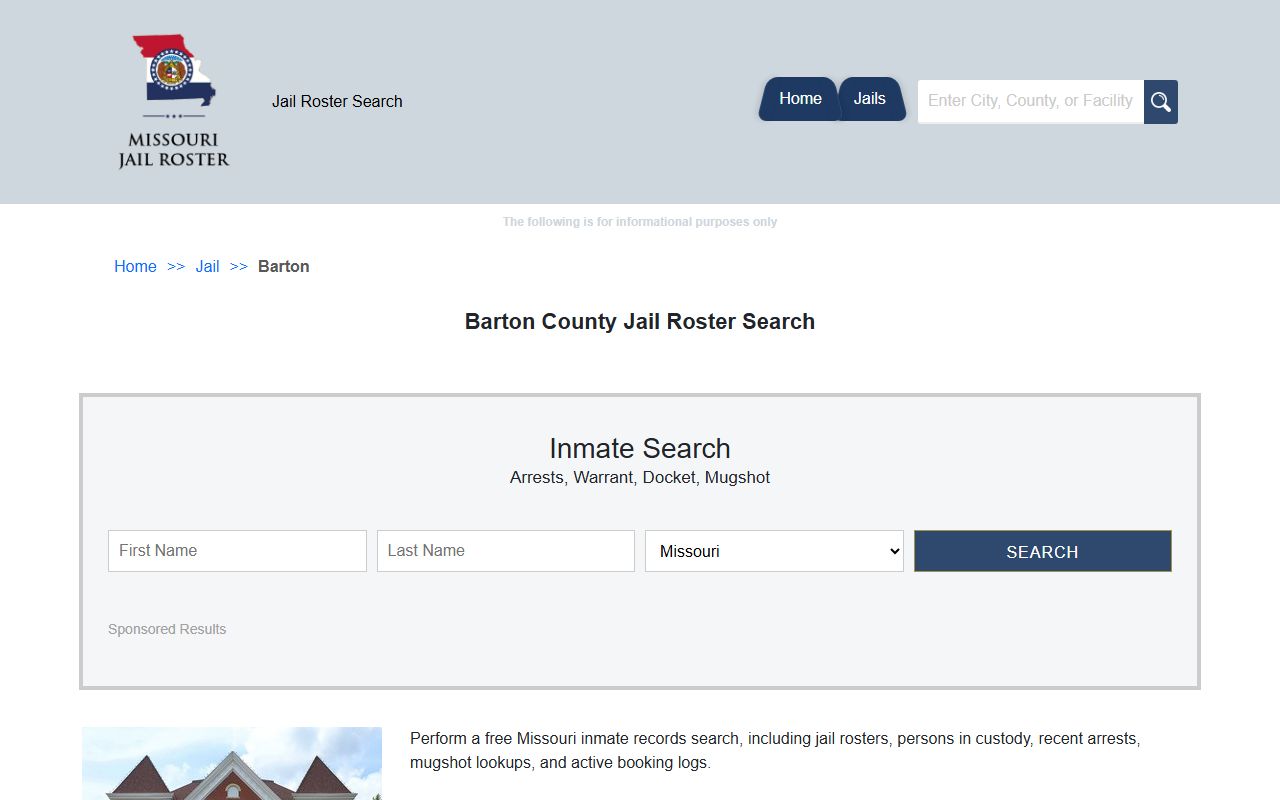 Barton County jail roster search page for inmate lookup in Lamar Missouri