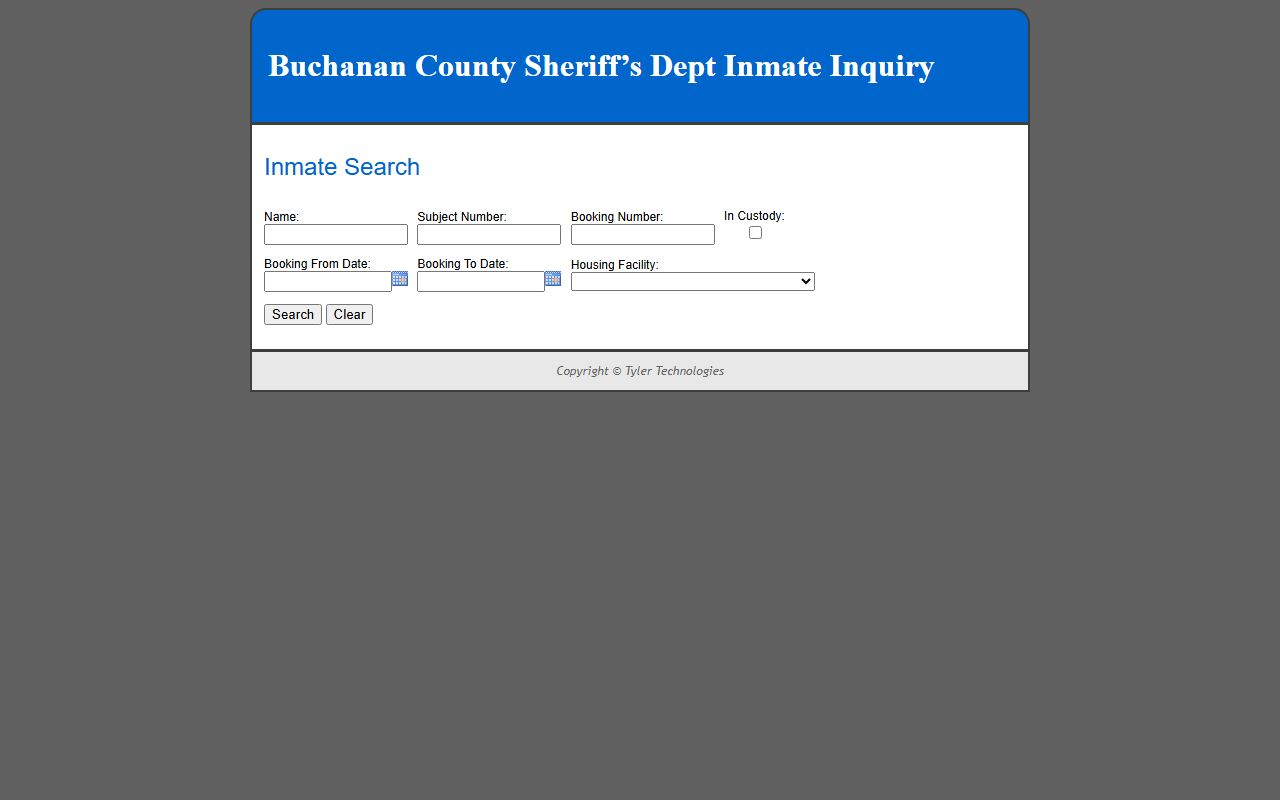 Buchanan County inmate inquiry system showing jail roster details in St. Joseph Missouri