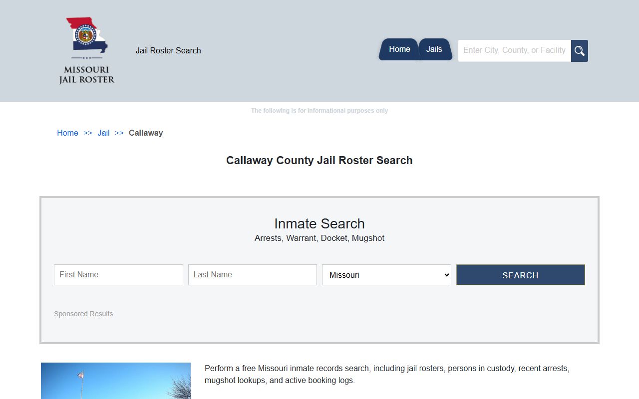 Callaway County jail roster search page for inmate lookup in Fulton Missouri
