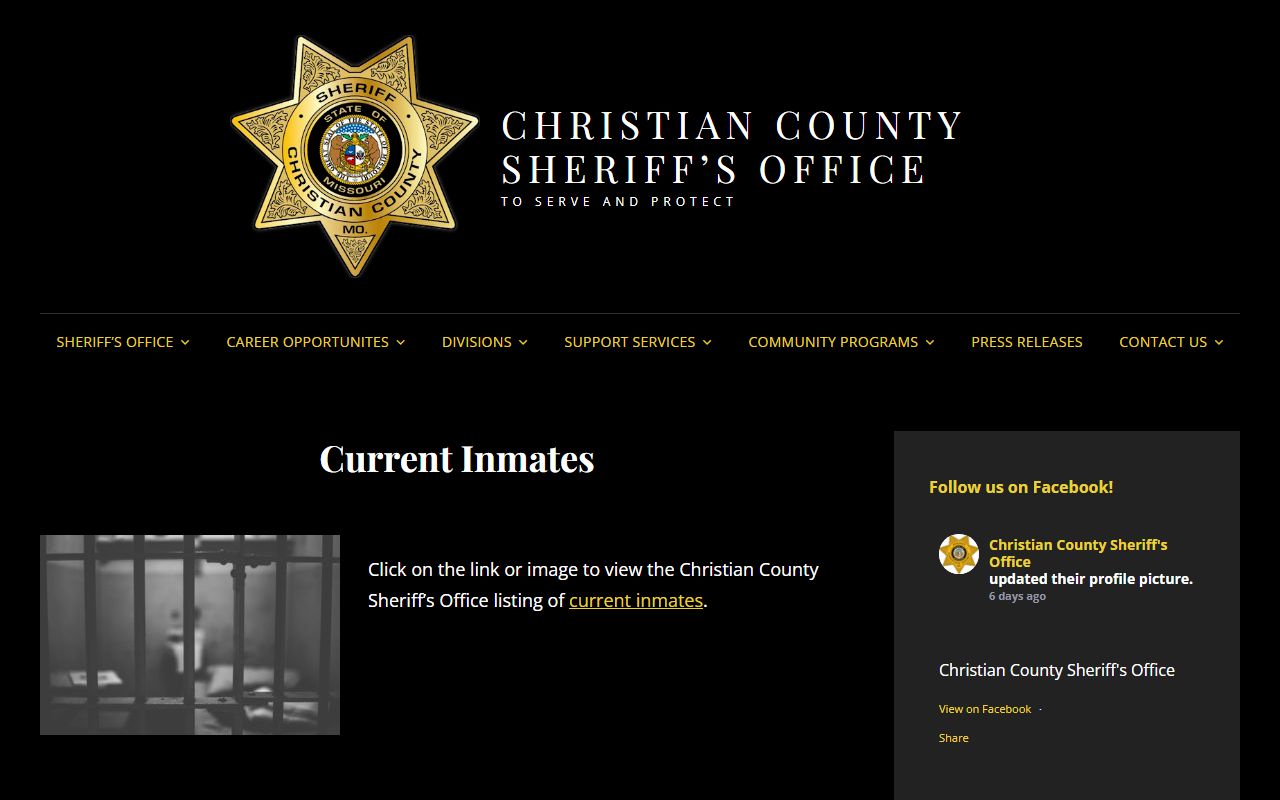 Christian County current inmates page showing jail roster in Ozark Missouri