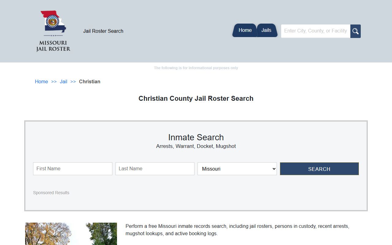 Christian County jail roster search tool for finding inmates in Missouri