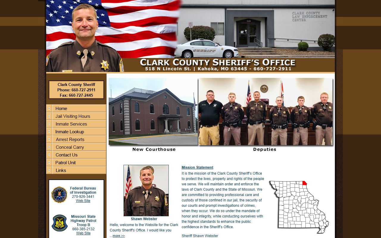 Clark County Sheriff Office website for jail roster search in Kahoka Missouri