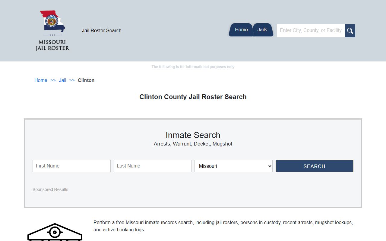 Clinton County jail roster search page for finding inmates in Plattsburg Missouri