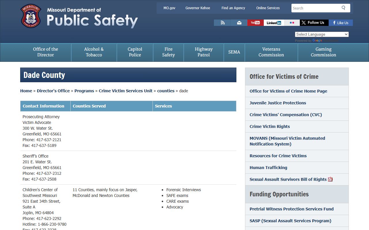 Dade County DPS victim services page for jail roster notifications