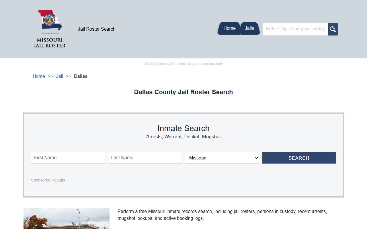 Dallas County jail roster search page showing current inmates