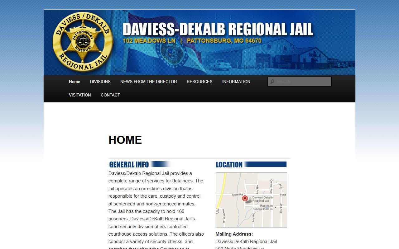 Daviess-DeKalb Regional Jail homepage for Daviess County jail roster search