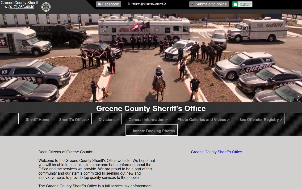 Greene County Sheriff's Office website for jail roster and detention services in Springfield