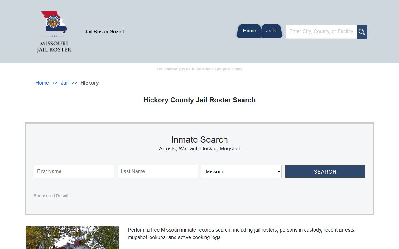 Hickory County jail roster search page for inmate lookup in Missouri