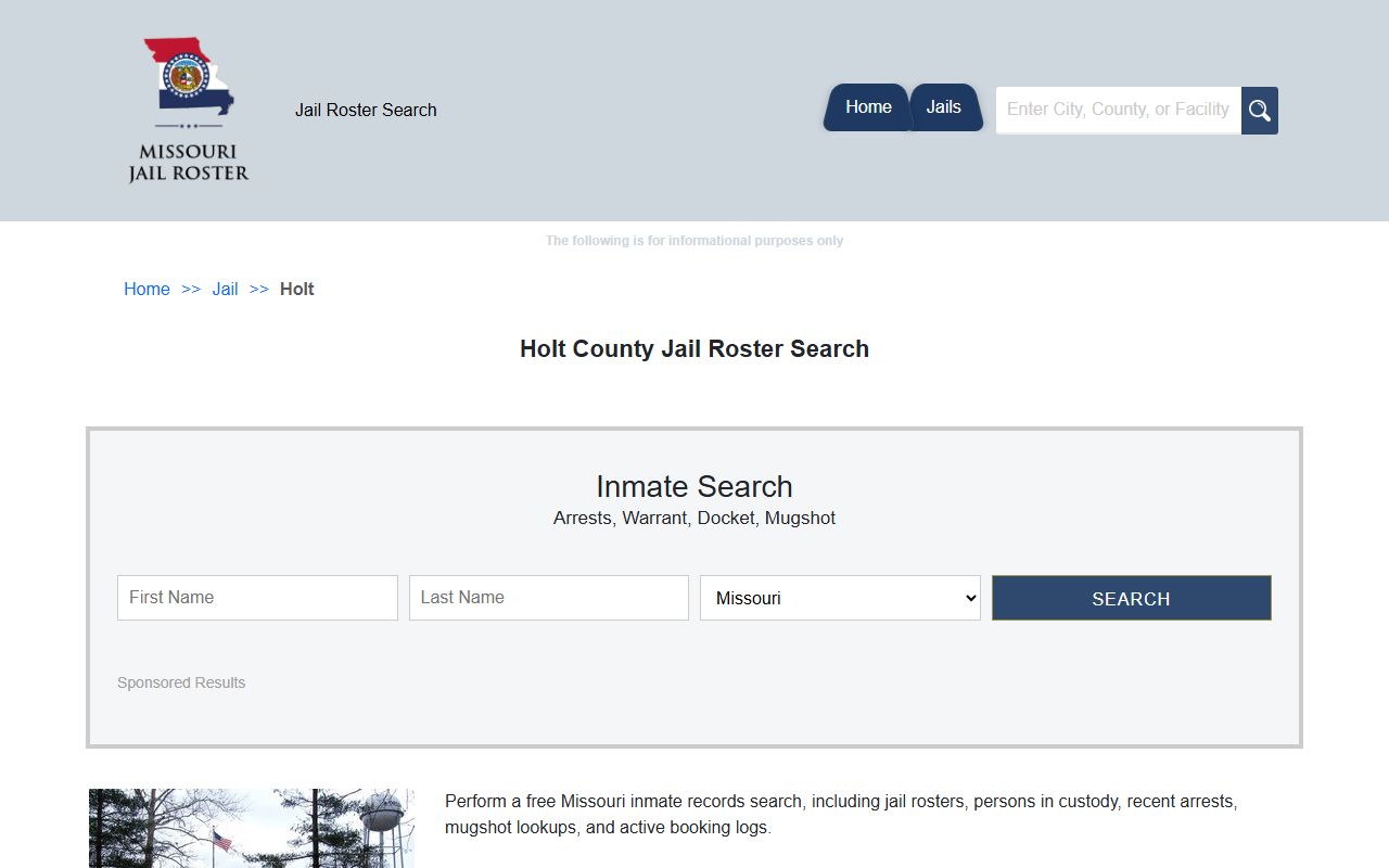 Holt County jail roster search page for inmate records in Missouri
