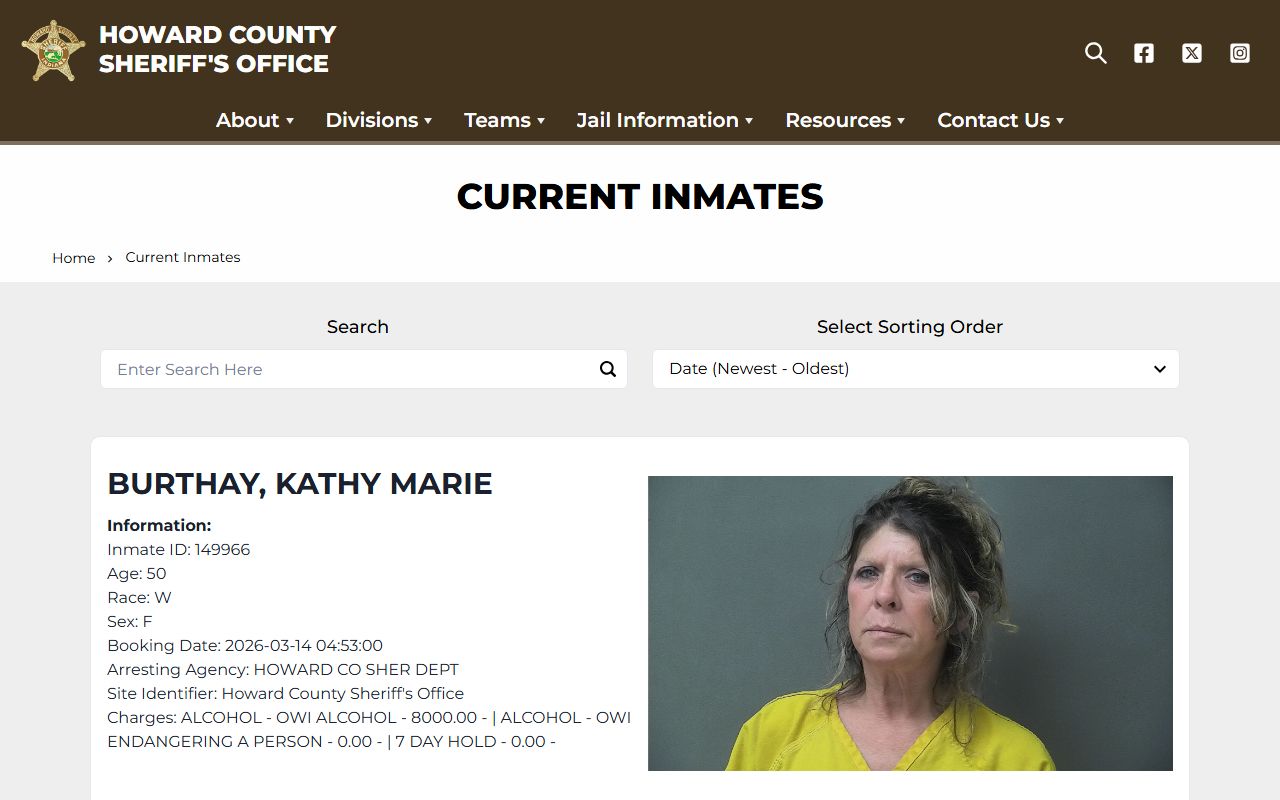Howard County Sheriff inmate search portal for jail roster lookup