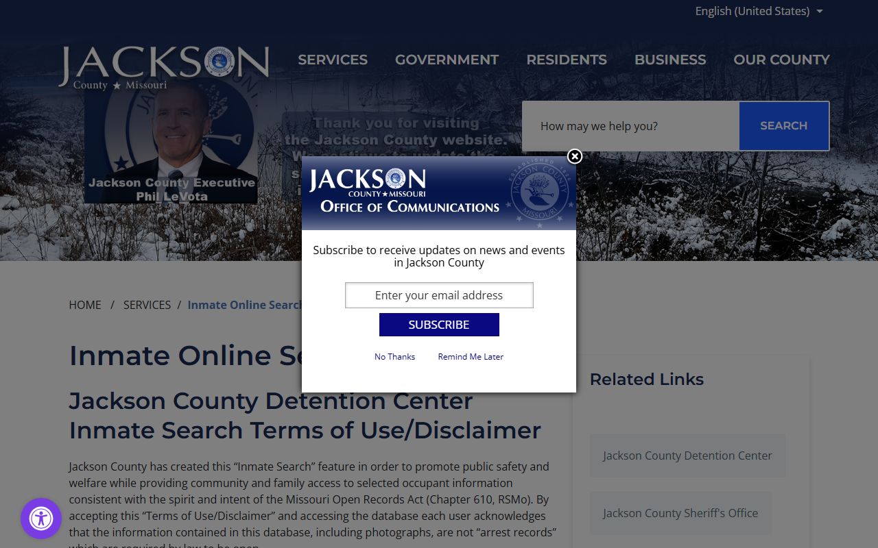 Jackson County online inmate search portal for jail roster records in Missouri
