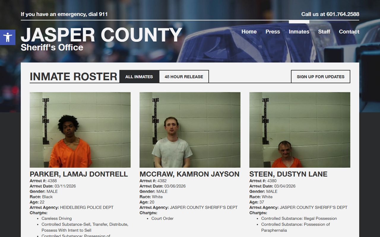 Jasper County inmate roster with booking photos and charges in Missouri
