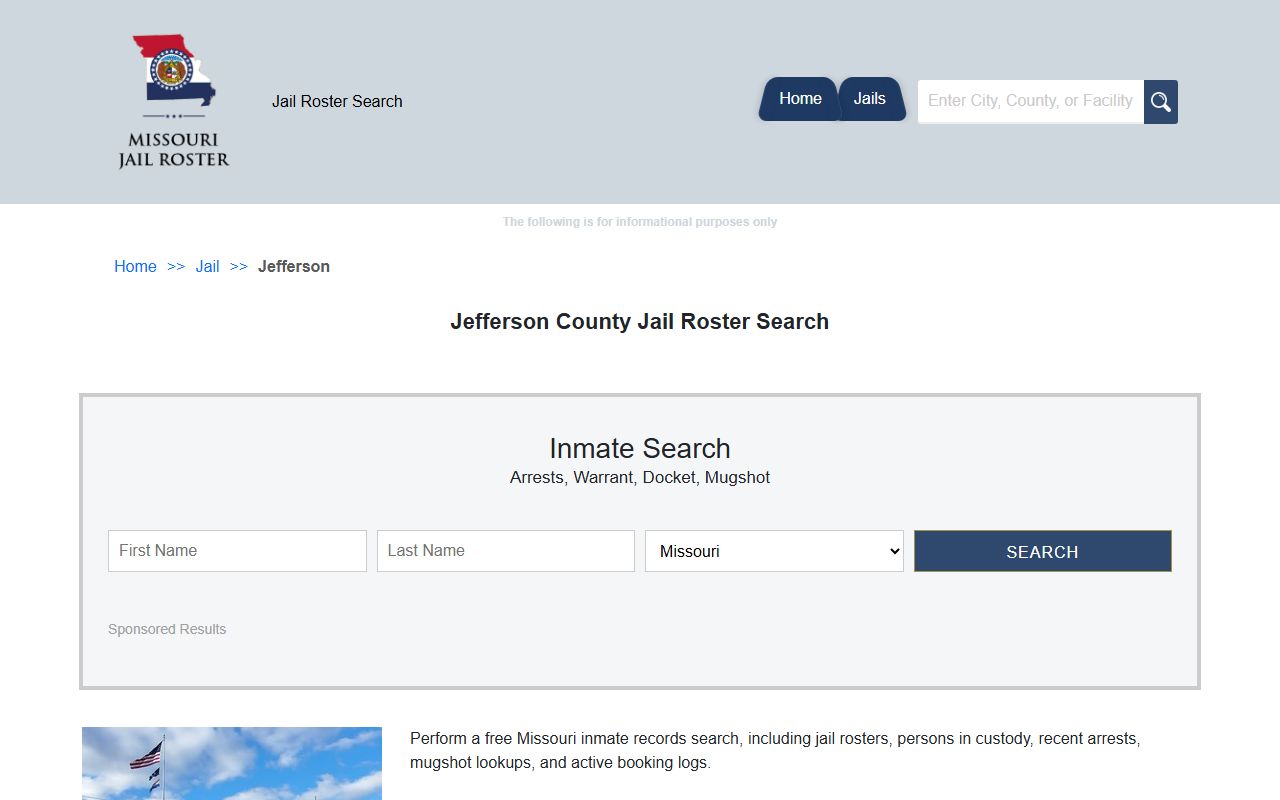 Jefferson County jail roster search portal for inmate records in Missouri