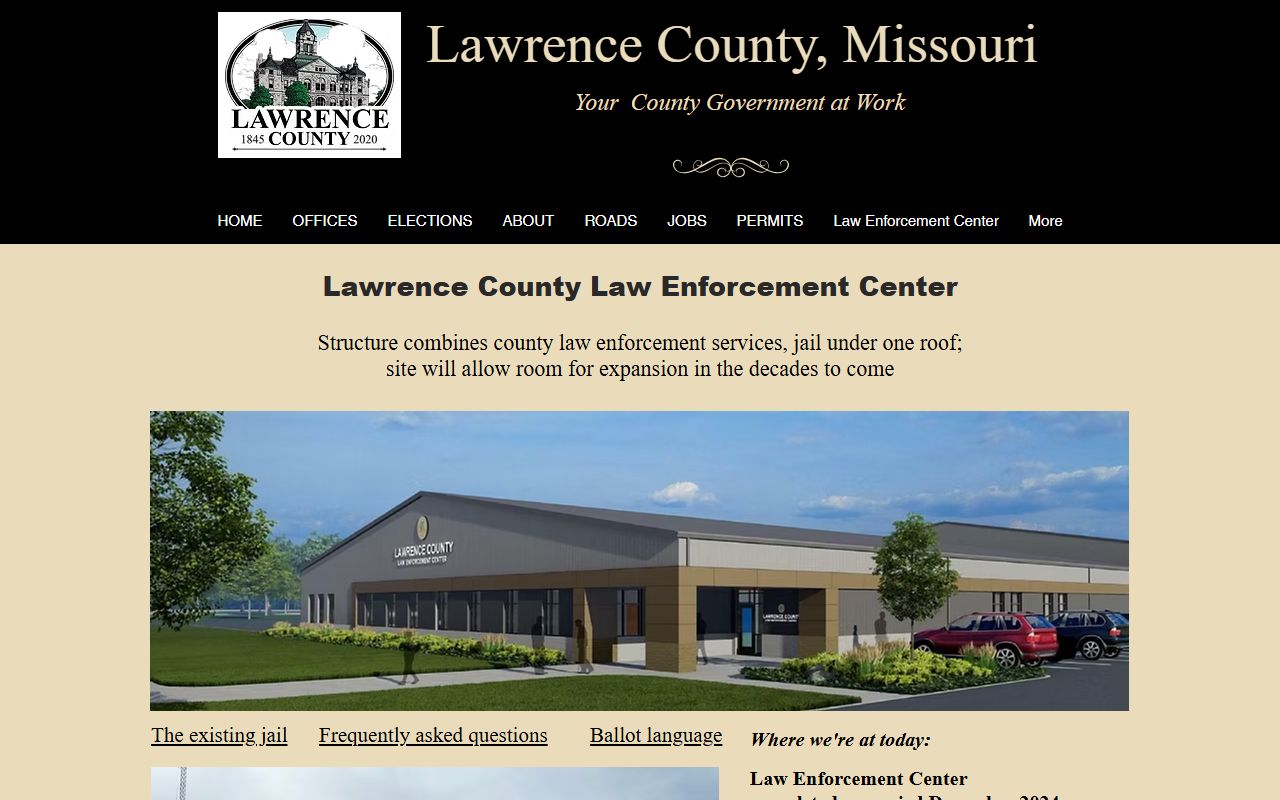 Lawrence County Law Enforcement Center facility page for jail roster information