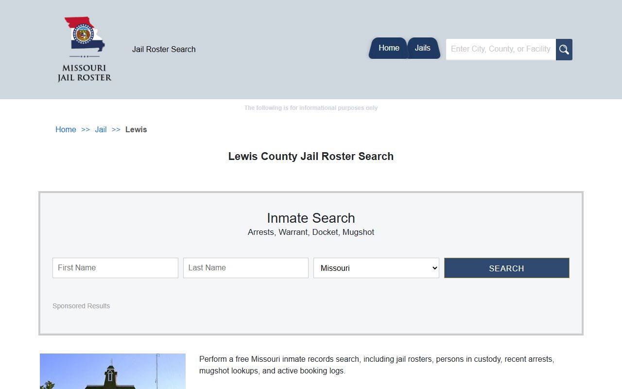 Lewis County jail roster search page for inmate records lookup