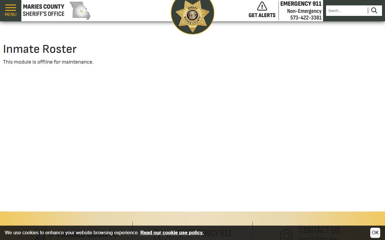 Maries County inmate roster page for jail roster search