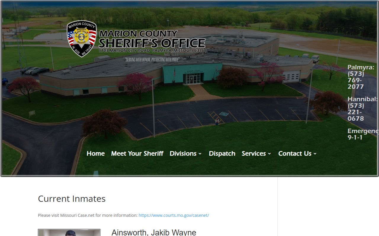 Marion County current inmates page showing jail roster in Palmyra Missouri
