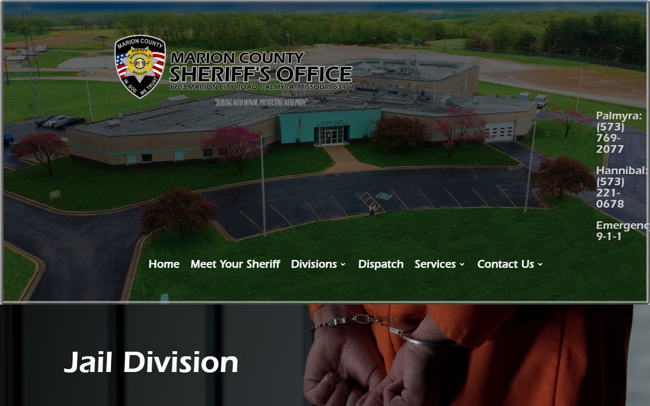Marion County jail division page with visitation hours and inmate services