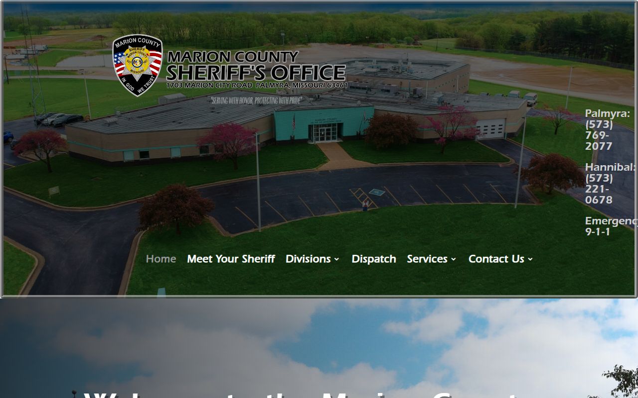 Marion County Sheriff Office website for jail roster and inmate services in Palmyra