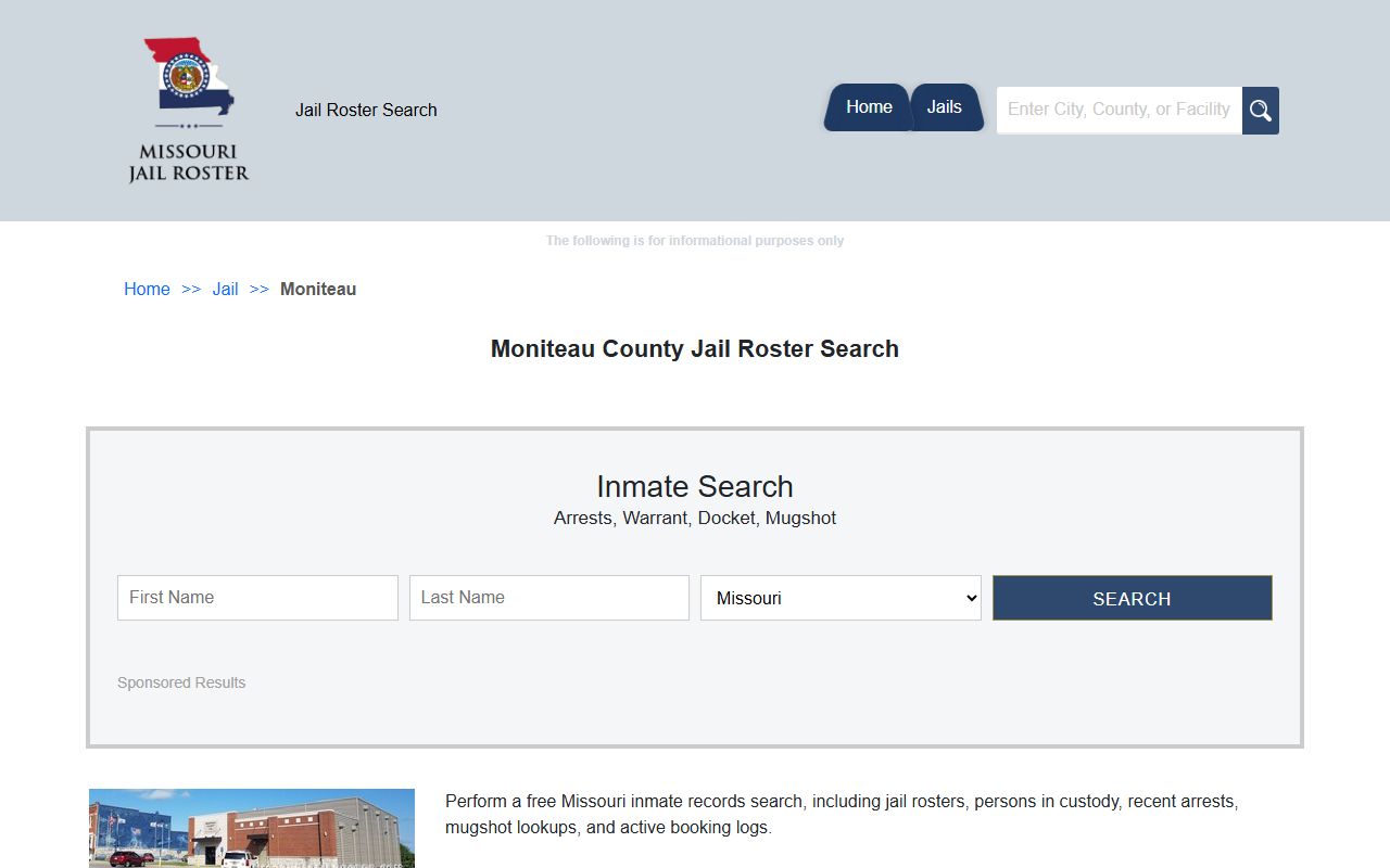 Moniteau County jail roster search page