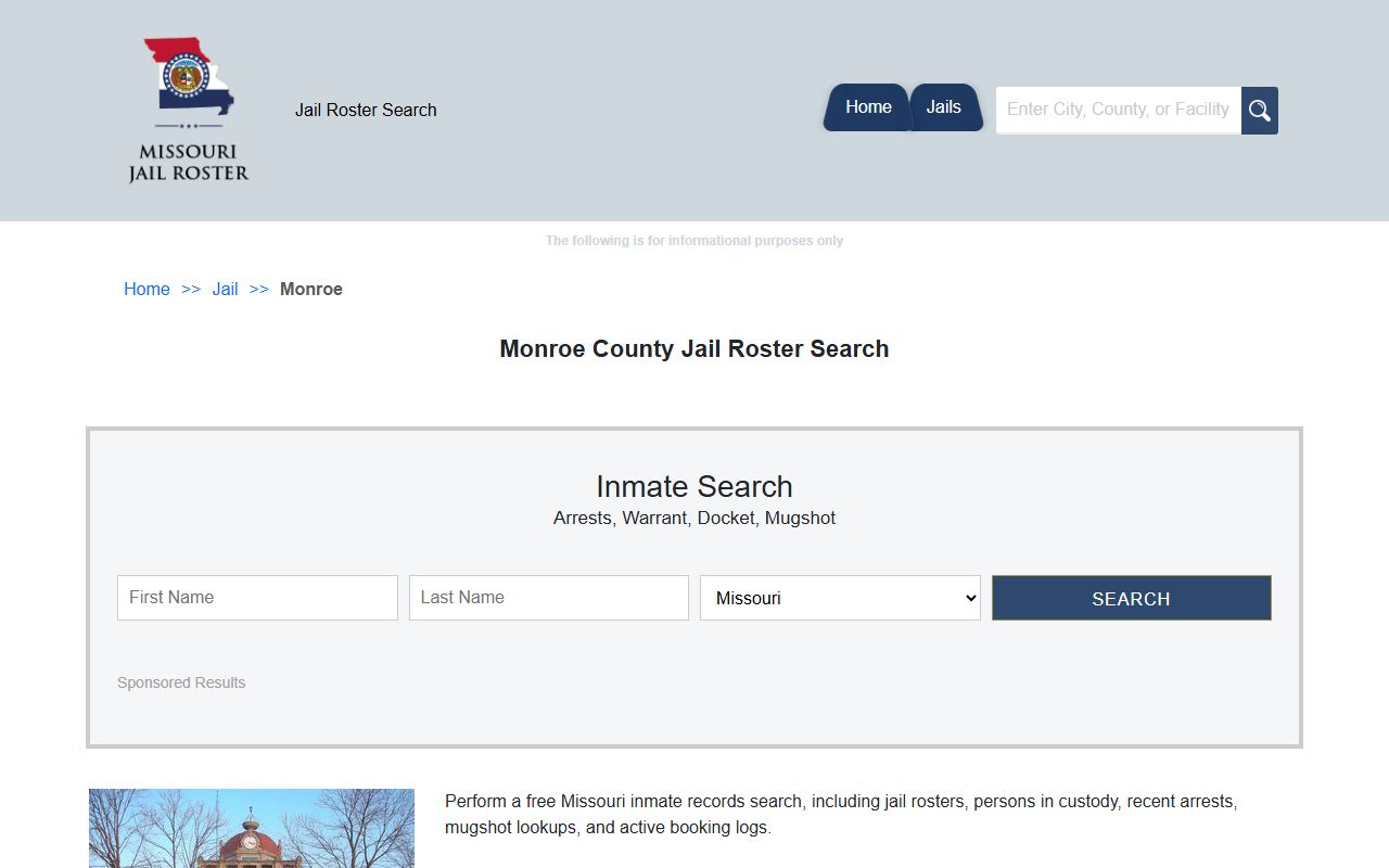 Monroe County jail roster search page