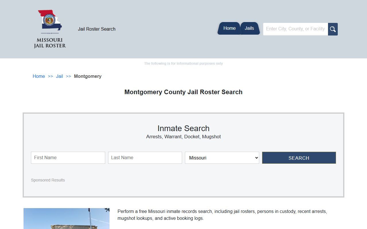 Montgomery County jail roster search page