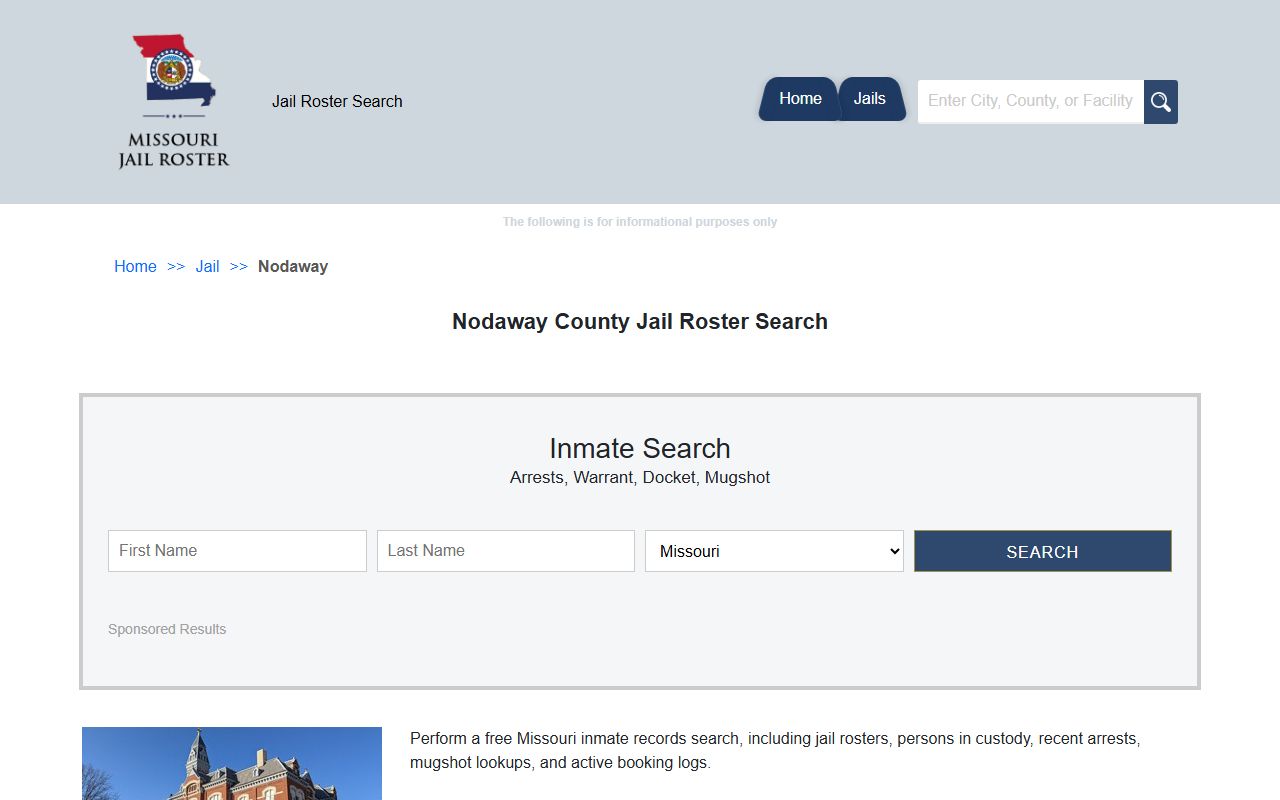 Nodaway County jail roster search page
