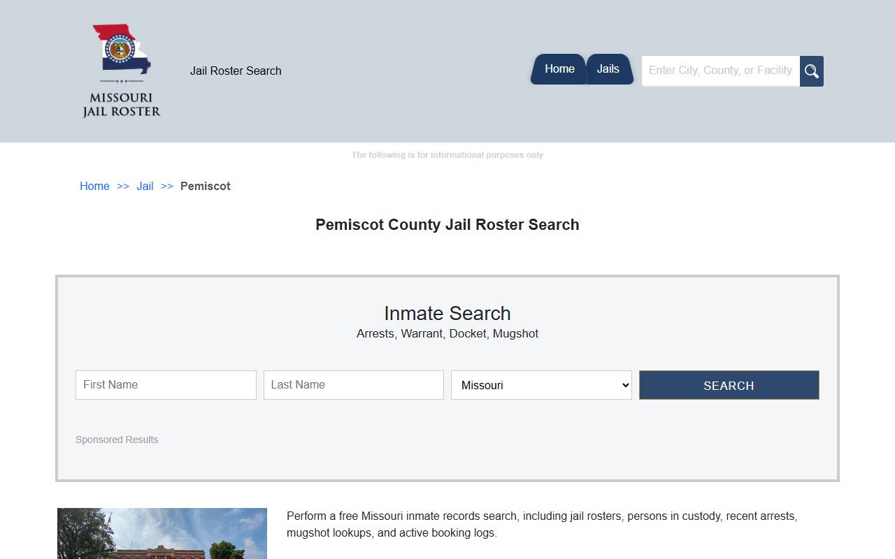 Pemiscot County jail roster search results page
