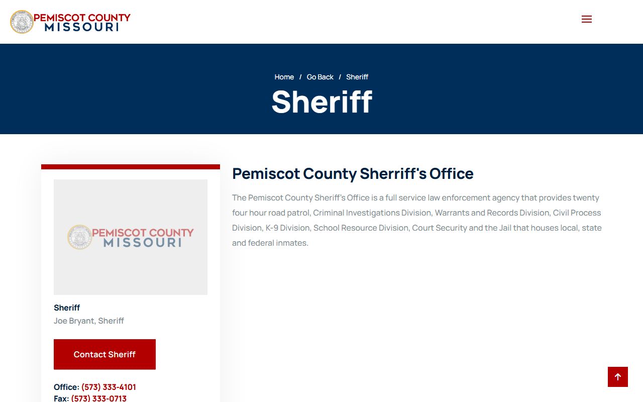 Pemiscot County Sheriff Office website for jail roster search
