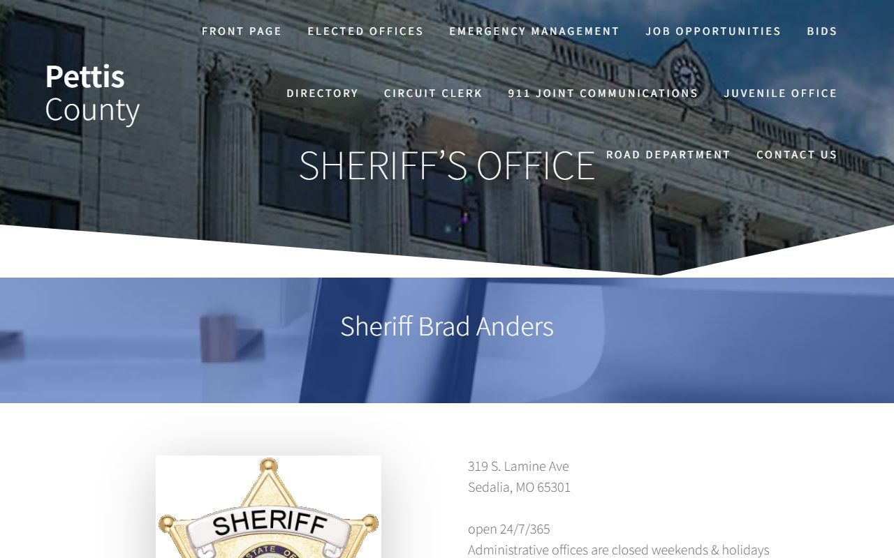 Pettis County Sheriff Office website for jail roster inquiries