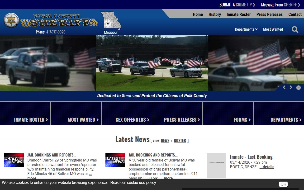 Polk County Sheriff Office website for jail roster information