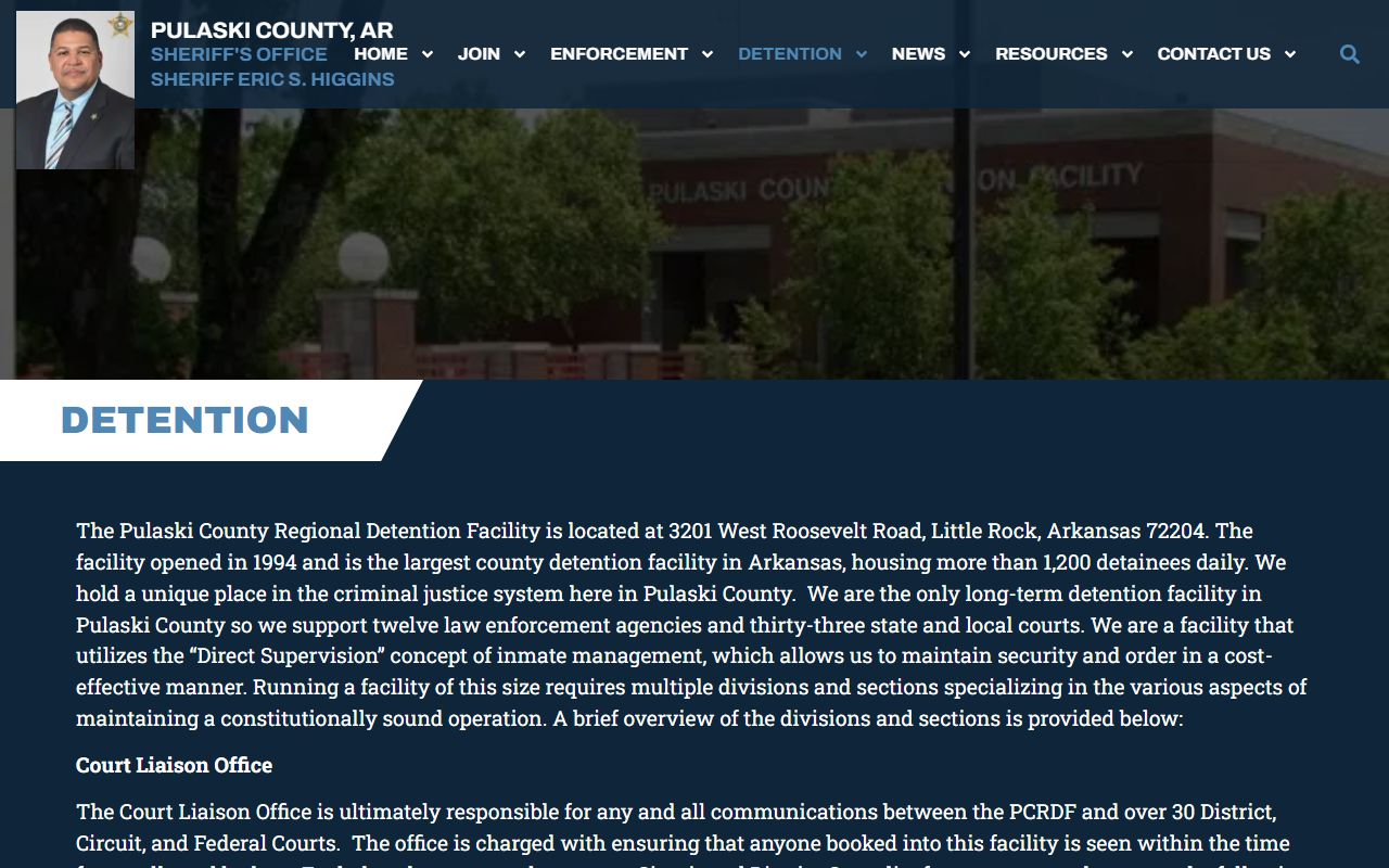 Pulaski County detention facility information page