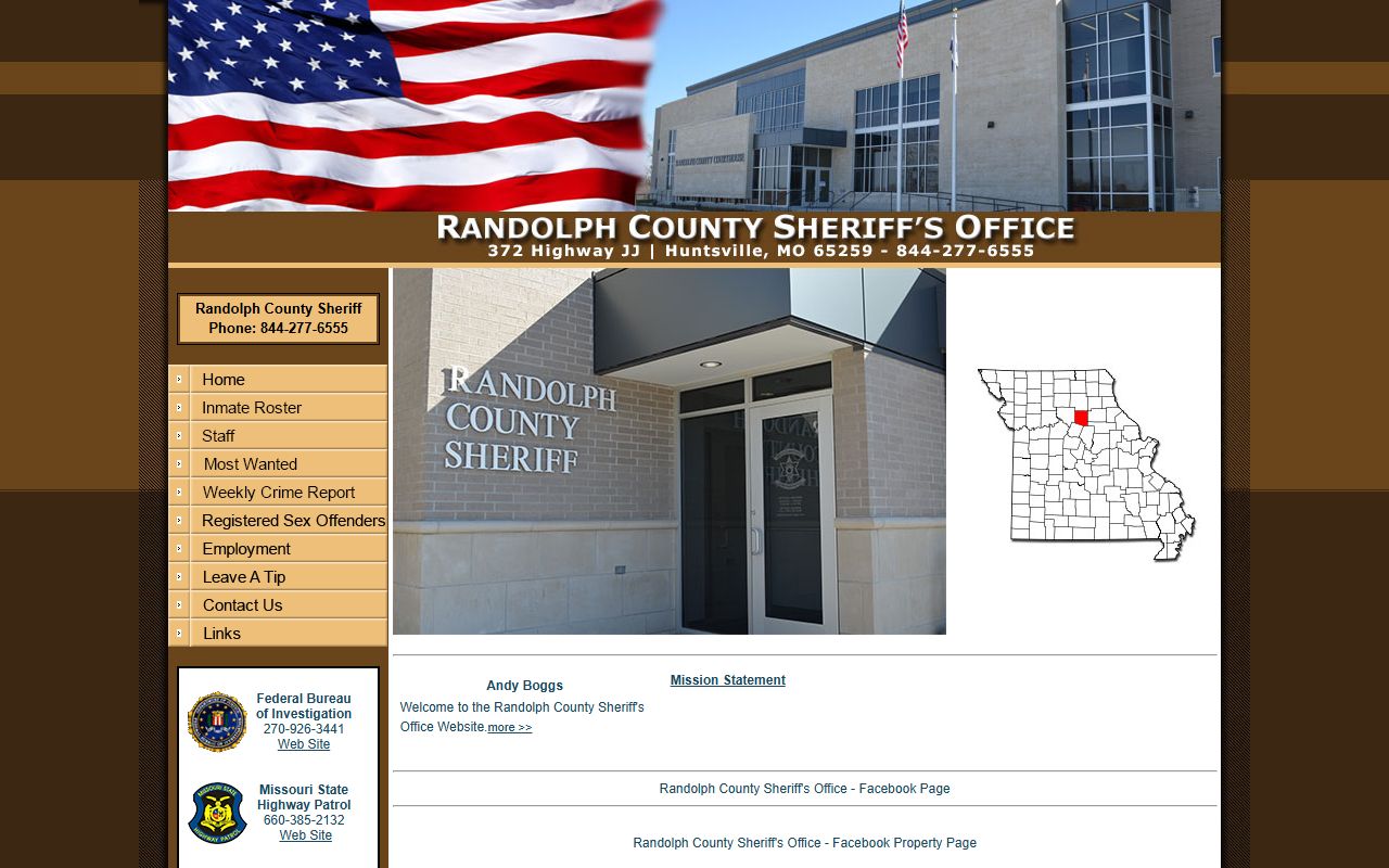 Randolph County Sheriff Office website with jail roster access