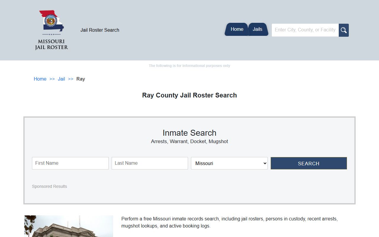 Ray County jail roster search results page