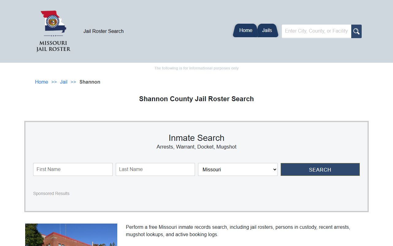 Shannon County jail roster search resource for inmate lookups