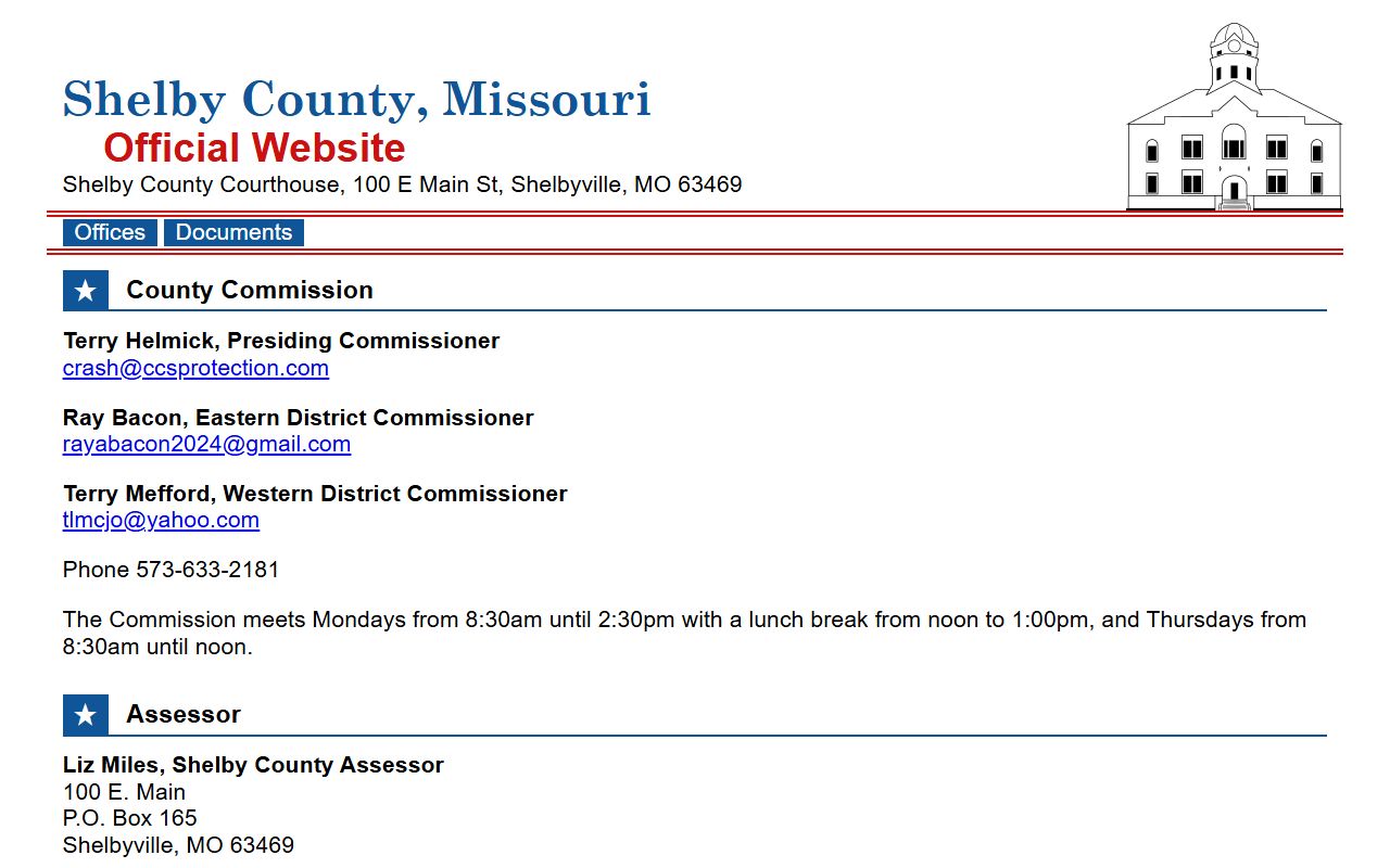 Shelby County government website with sheriff contact information