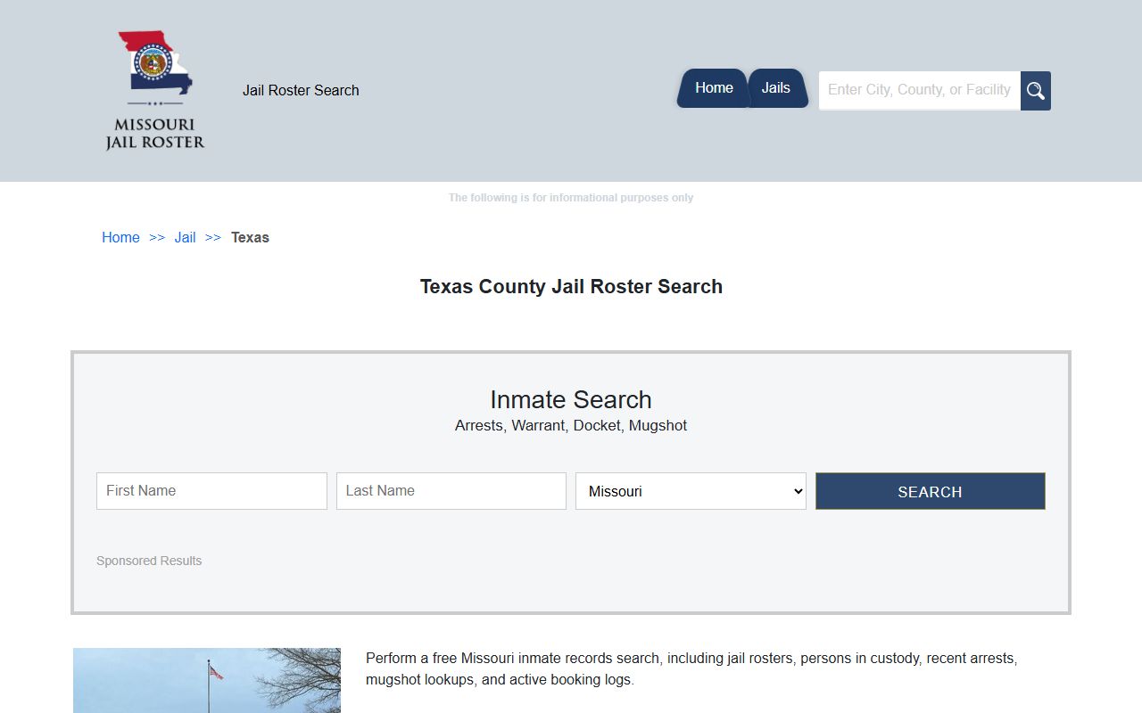 Texas County jail roster search resource for booking lookups