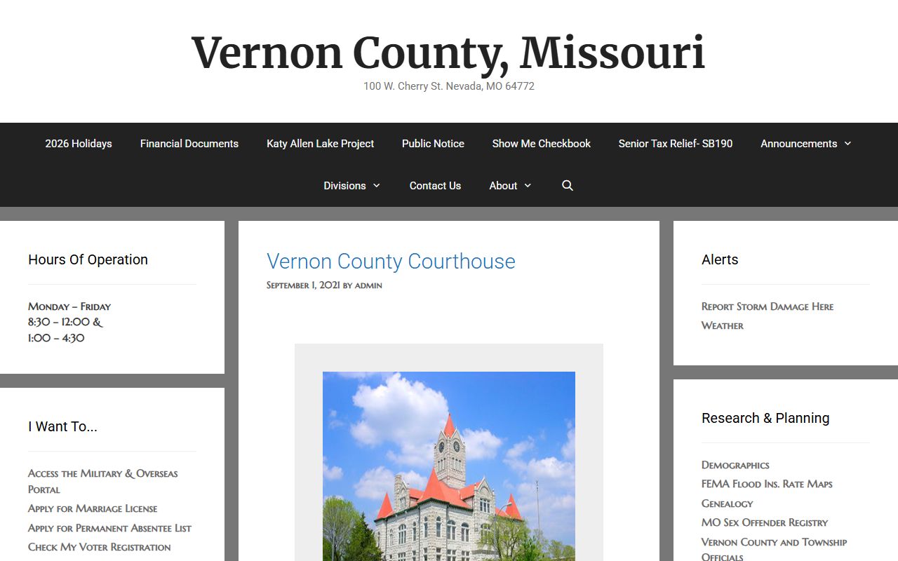 Vernon County government website for jail roster and county services