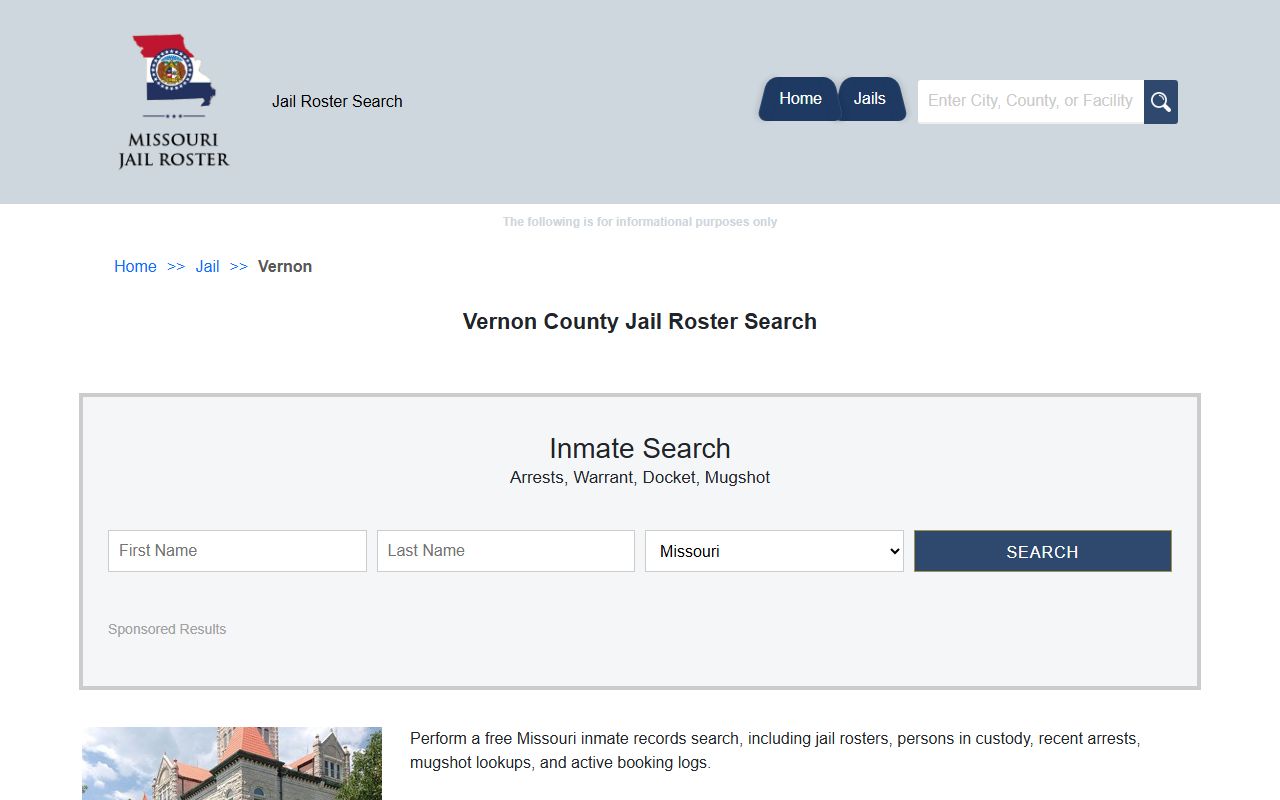 Vernon County jail roster search resource for booking information