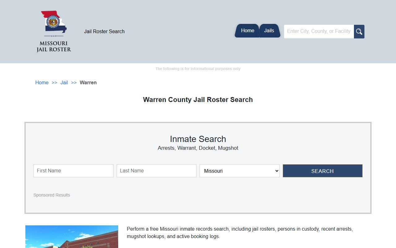 Warren County jail roster search resource for booking data