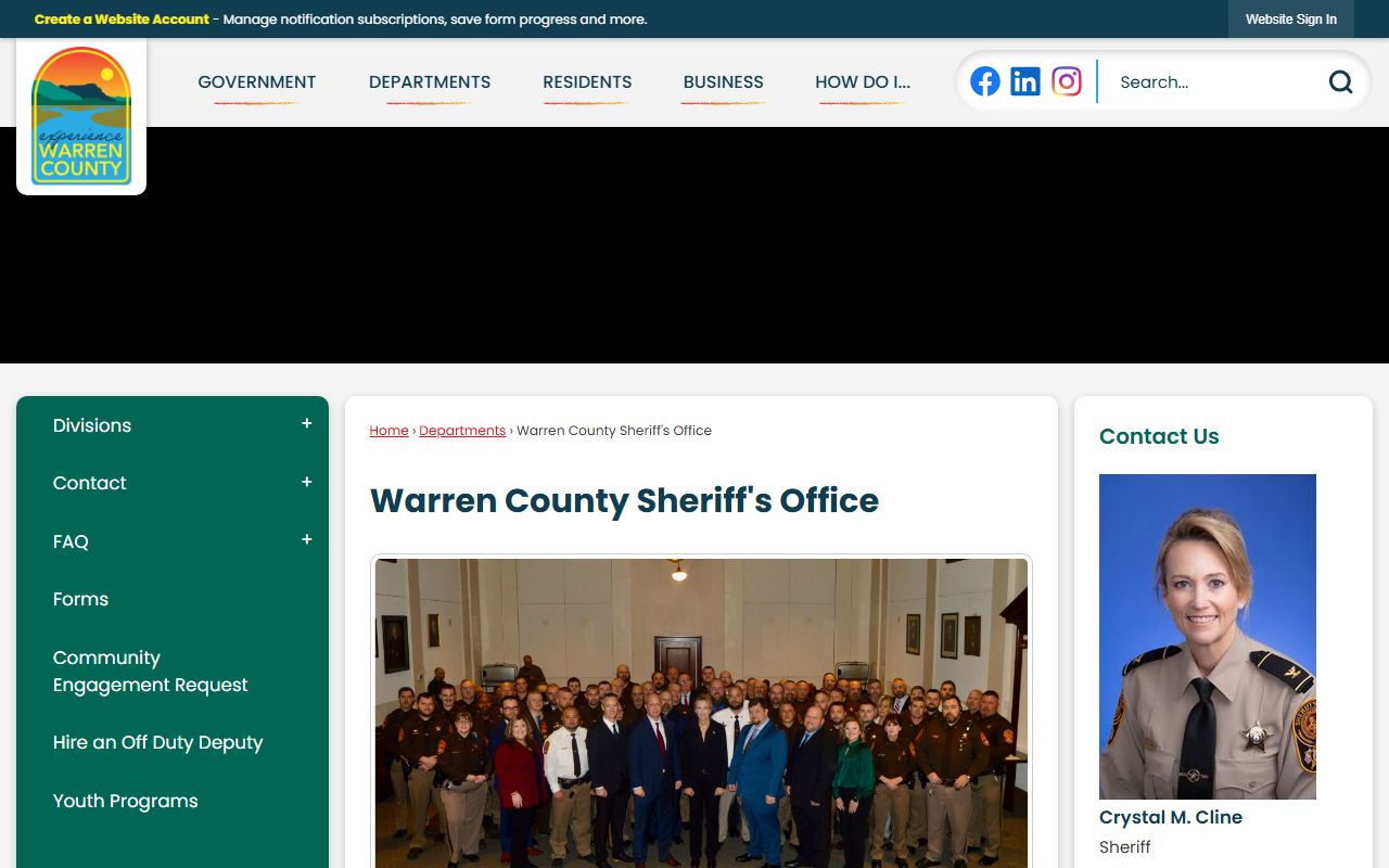 Warren County Sheriff's Office website for jail roster information